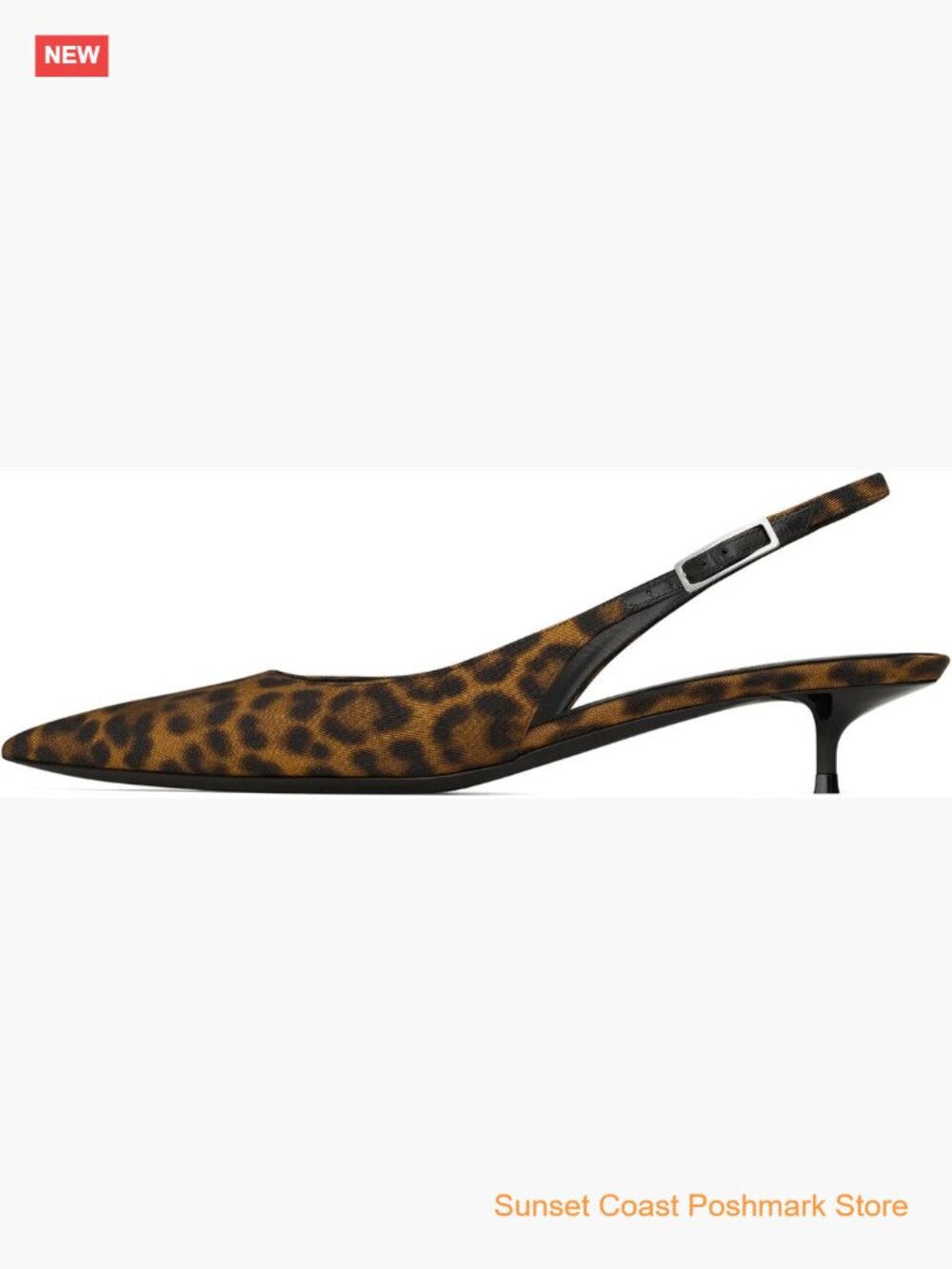 Women's Leopard Slingback Pumps Pointy Toe Kitten Low Heels Backless Slip On